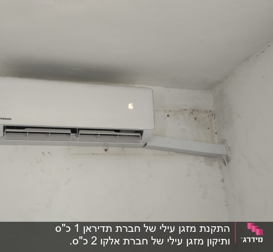 מזגן מותקן על קיר לבן עם תצוגה דולקת